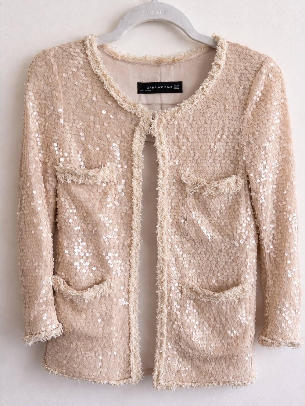 Zara Cream Fringe-Trim Open Cardigan